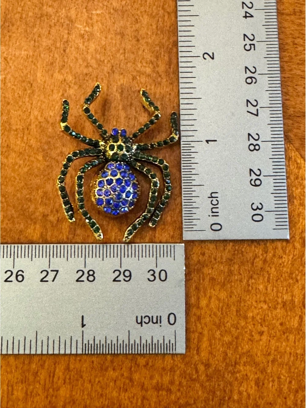 Vintage Spider Brooch with Blue and Black Rhinestones 376